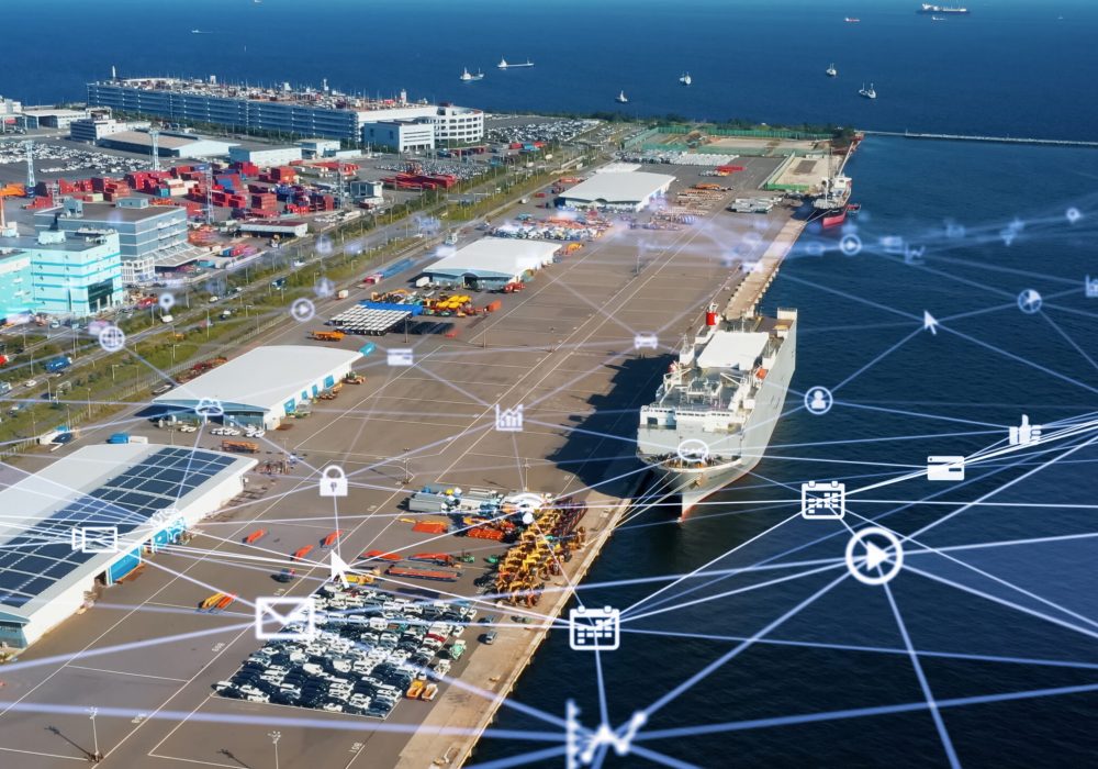 Industrial,Technology,Concept.,Shipping,Industry,And,Communication,Network.